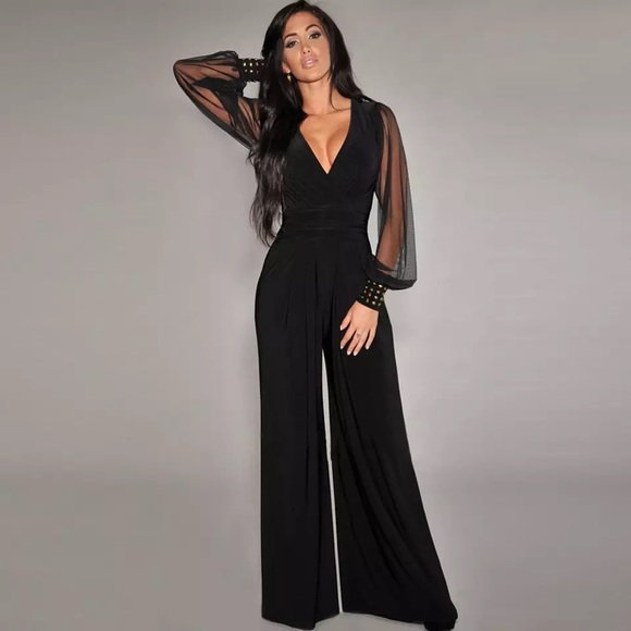 Sexy black romper jumpsuit with veil sleeve - Picture 1 of 4